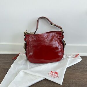 Authentic Coach Zoe Crimson Red Leather Hobo Bag